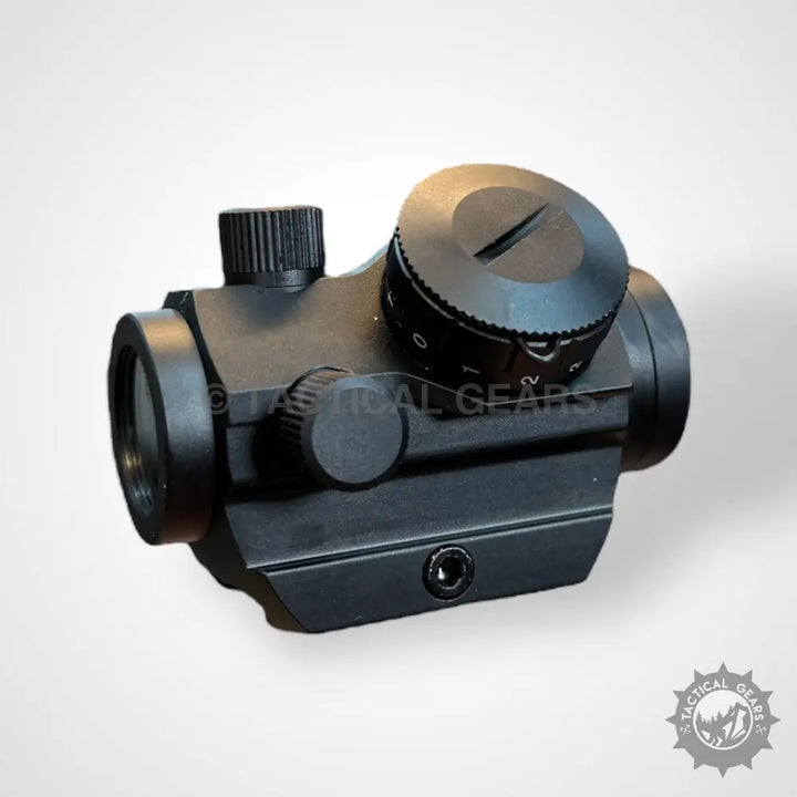 Black tactical red dot sight with adjustable brightness settings for M1K Tactical Red Dot Sight