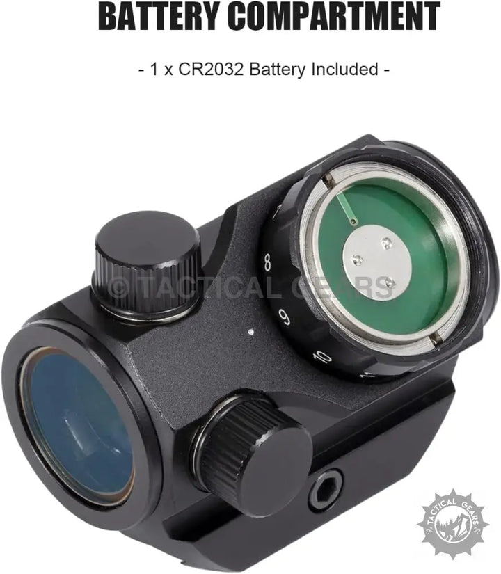 M1K Tactical Red Dot Sight with black finish and exposed battery compartment for optimal red dot visibility