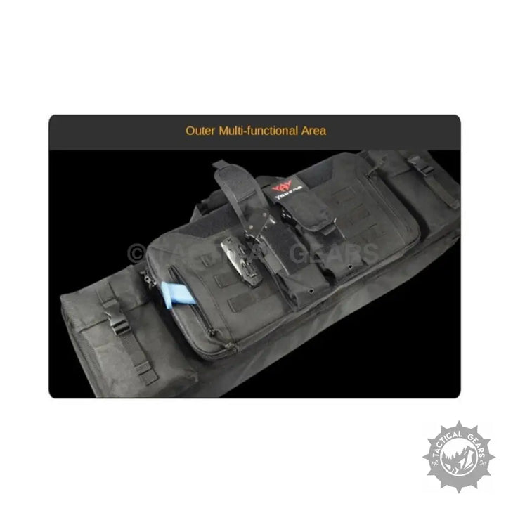 Black tactical rifle case with external pouches for accessories, ideal for M4 covers