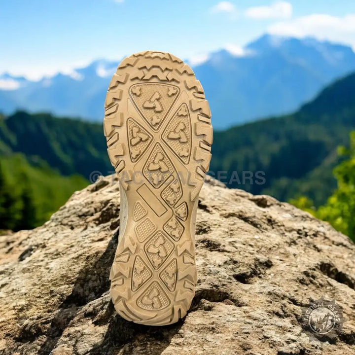 Sole of beige M6 Brown Trekking Shoes with textured tread for outdoor hiking