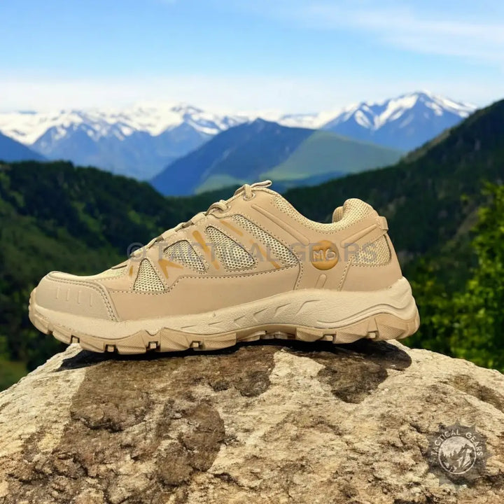 Tan Merlle hiking shoes with breathable mesh upper and rugged sole for outdoor adventures