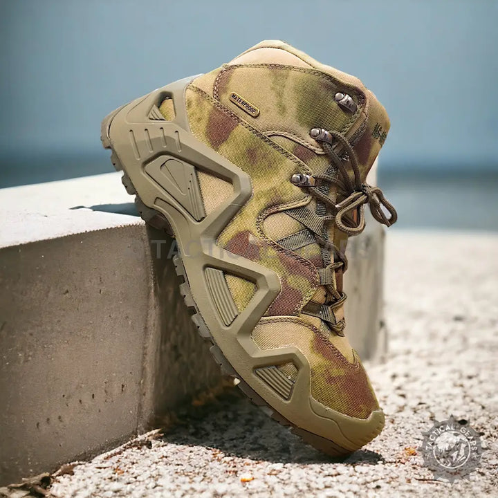 Camo-patterned waterproof hiking boot with sturdy lacing from M6- Merlle Tactical Boots