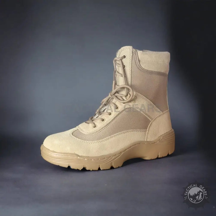 Light tan desert combat boot with laces and lug sole for Maelstrom Men’s Lightweight Tactical Hiking Boots