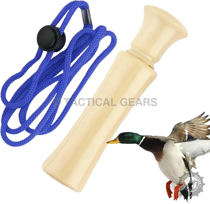 Cream-colored duck caller with a blue lanyard for hunting Mallard Duck Caller