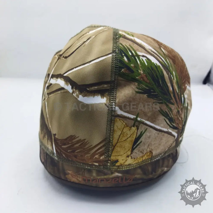 Camo print skull cap beanie hat with tree and leaf patterns, snug fit camo beanie hat