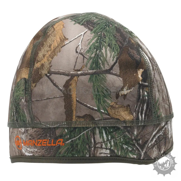 Camouflage beanie hat with orange Manzella logo, stylish camo beanie hat, snug fit