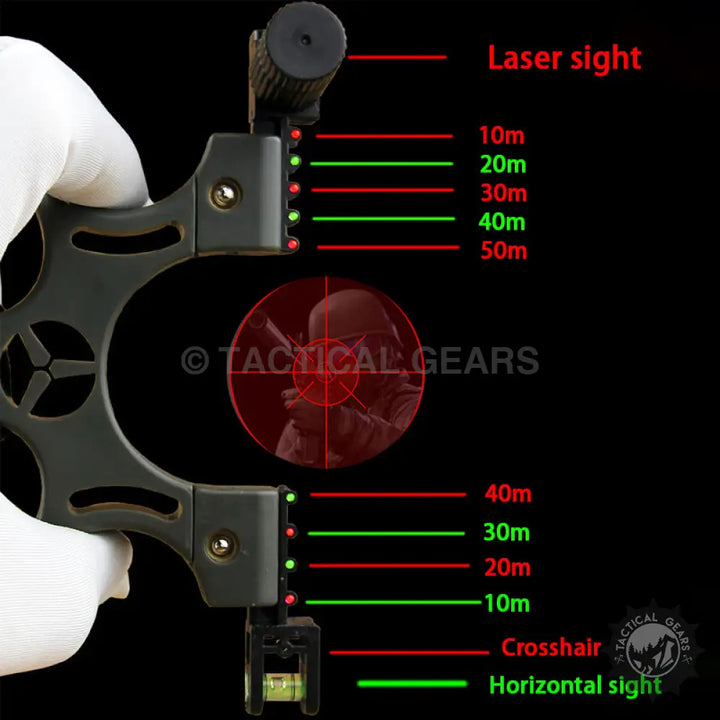 Professional Mercedes Slingshot with laser pointer, adjustable aiming, and built-in level includes bow