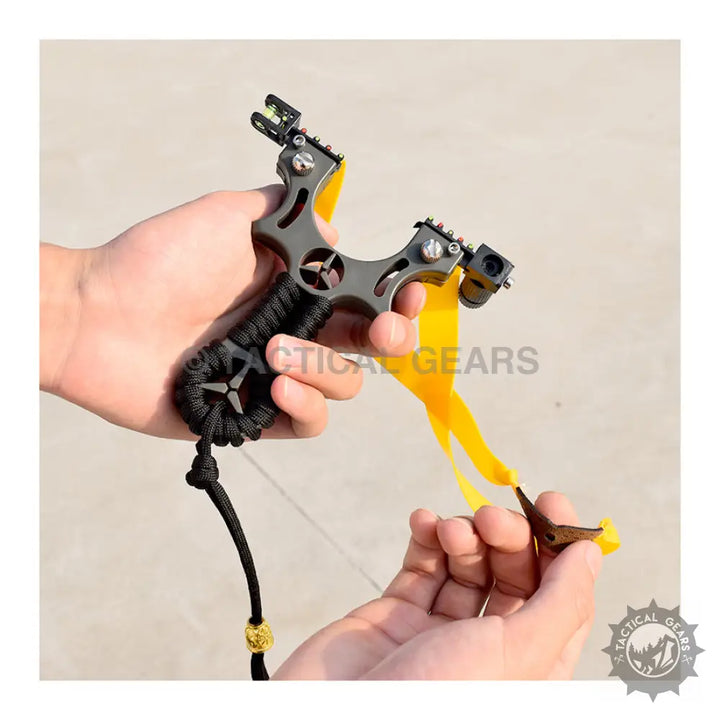 Professional Mercedes Slingshot with paracord handle and yellow elastic bands includes a durable bow