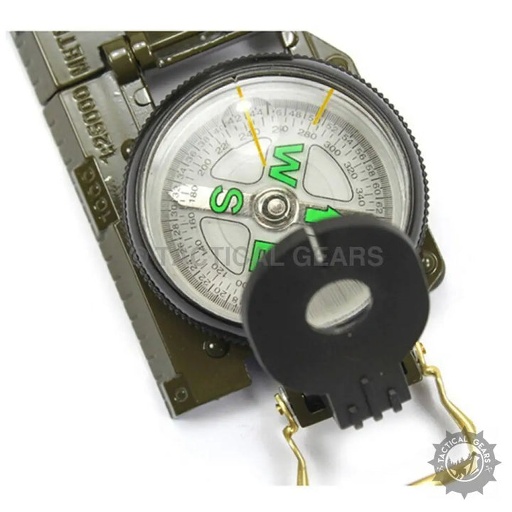 Military-style Marching Lensatic Compass with green casing and durable compass card for magnetic heading