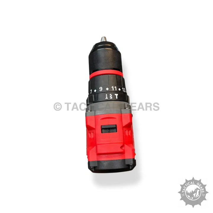 Red and black Milwaukee M18 FUEL rechargeable drill with battery pack and adjustable clutch