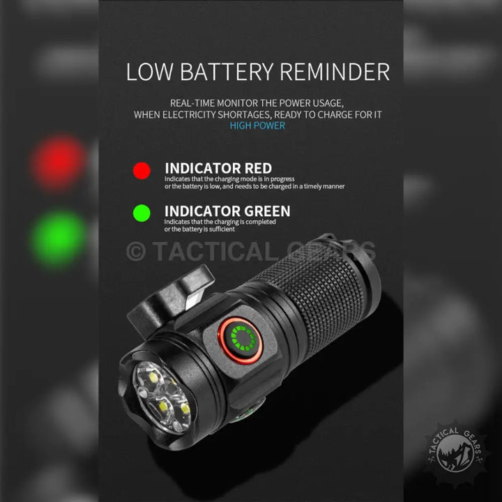 Mini Adventure Torch with safety belt cutter and LED lights, black tactical flashlight