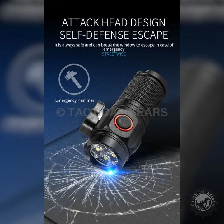 Mini Adventure Torch with safety belt cutter and attack head for self-defense and escape