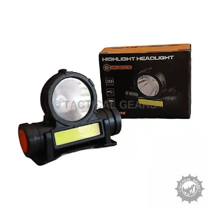 Mini Headlight with large circular and rectangular side lights in black packaging