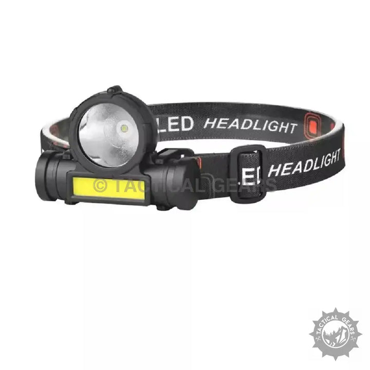 Mini Headlight with black headlamp, large central light, rectangular side light, adjustable strap