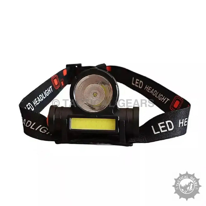 Mini Headlight with Black LED headlamp featuring a circular main light and rectangular COB light