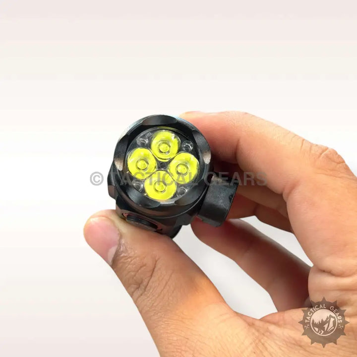 Mini High Power Flashlight with black handheld design and four bright yellow LEDs
