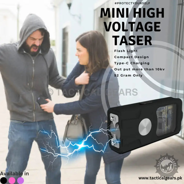 Mini High Voltage Taser with flashlight, Type-C charging, 52g, over 10kV, compact high voltage taser
