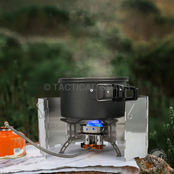 Mini Portable Camping Gas Stove with Wind Guard and Cooking Pot for Outdoor Cooking