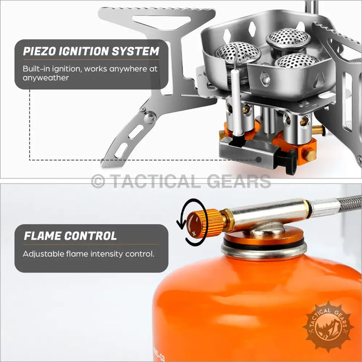 Mini Portable Camping Gas Stove with Piezo Ignition and Flame Control for Camping Gas