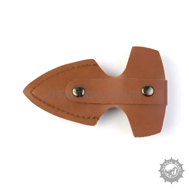 Brown leather axe sheath with snap closures for Mini Push Knife and push knife storage