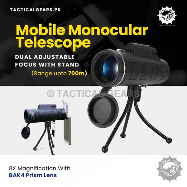 Black mobile monocular telescope with tripod and lens covers for enhanced outdoor viewing