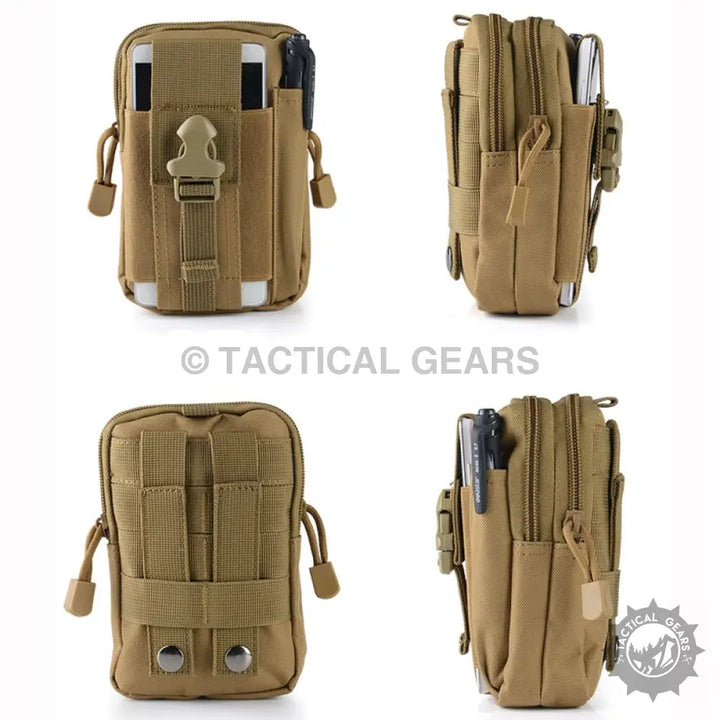 Tactical waist Molle pouch for phones and accessories in Coyote Brown for outdoor use