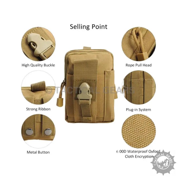 TAN Tactical Utility Waist Pouch with Phone Holder and Multiple Features