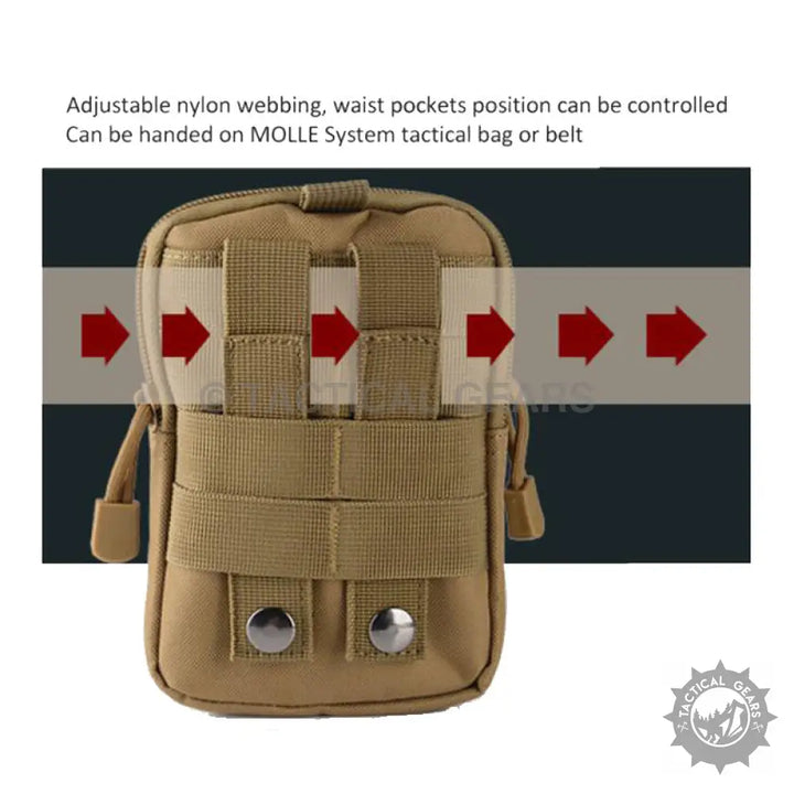Adjustable Coyote Brown MOLLE Waist Utility Pouch with Snap Closures for Tactical Use