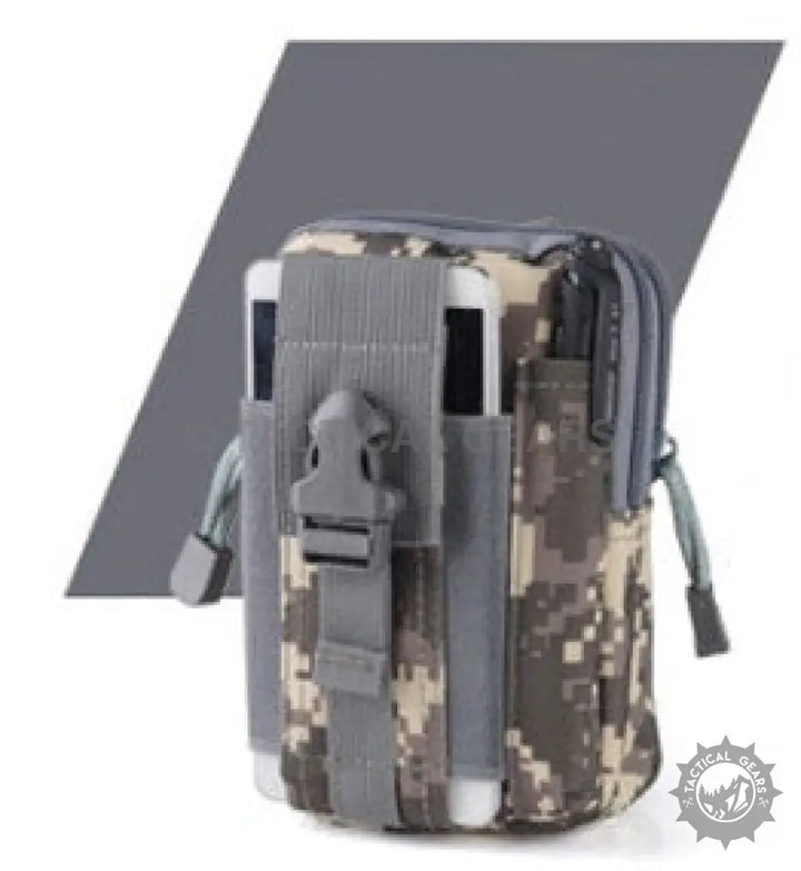 Digital camouflage tactical waist pouch with multiple compartments and phone holder for waist use