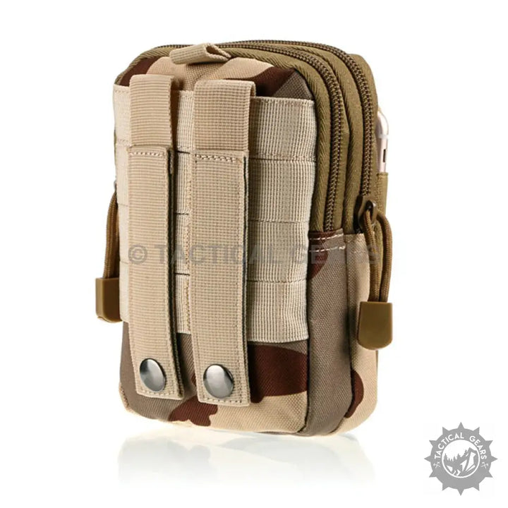 Camo tactical Molle waist pouch with snap straps and zipper for versatile storage
