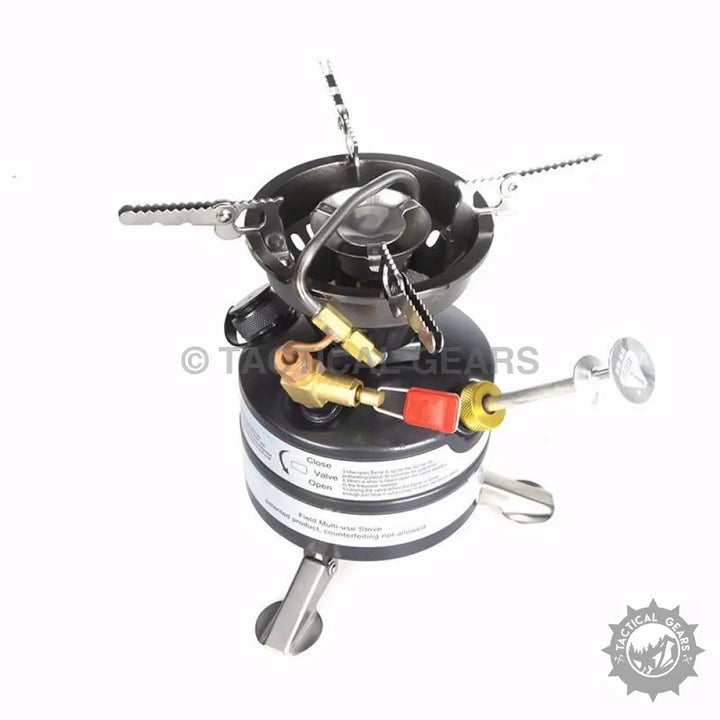 Portable multi-fuel gasoline stove with built-in fuel tank and pressure control valve