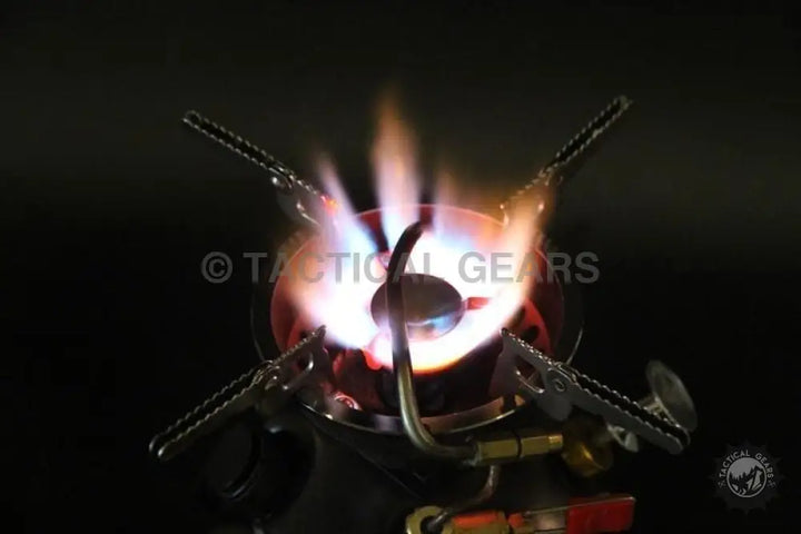 Tactical Gasoline Portable Stove with lit burner, compact pressure stove for family camping