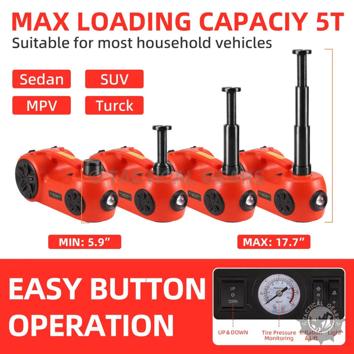 Multi-function Electric Car Jack Kit with impact wrench and four red electric jacks