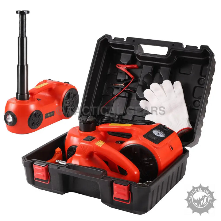Orange electric car jack and tire inflator kit in black case for Multi-function Electric Car Jack Kit with impact wrench