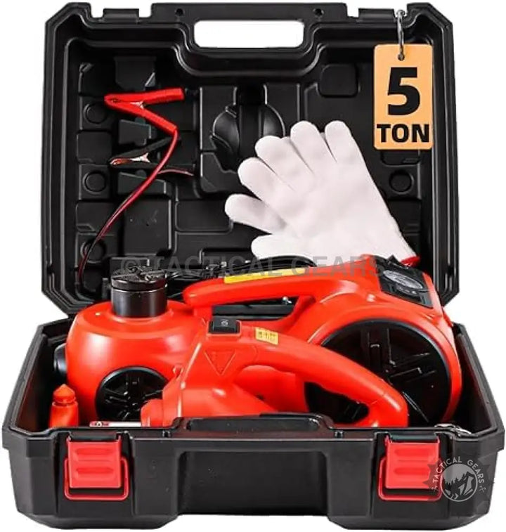 Multi-function Electric Car Jack Kit with impact wrench, accessories, and carrying case