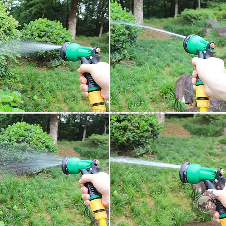 Green and black multi-function spray gun with yellow hose connection for Garden Pressure Hose Spray Gun