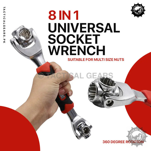 8 in 1 Universal Socket Wrench with 360-degree rotation for multi-size nuts