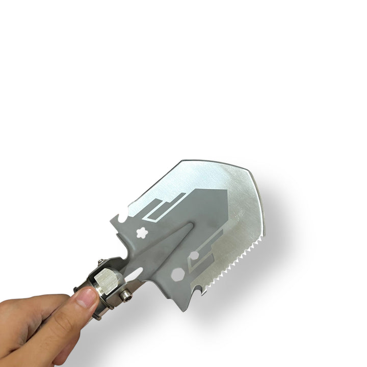 Multifunctional foldable camping shovel with serrated edge, imported multi foldable shovel