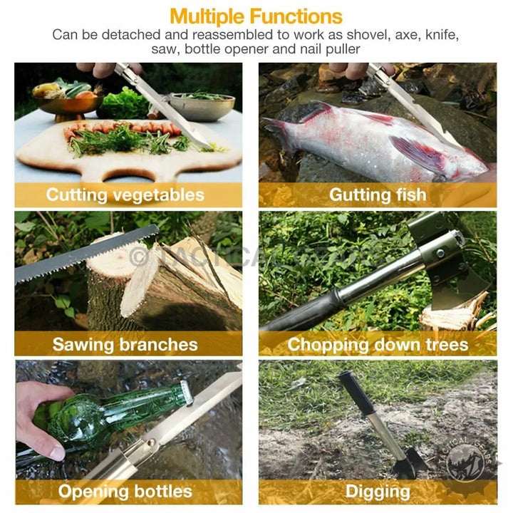 Multifaceted Outdoor Camping Shovel with 4cm x 4cm and 7cm x 4cm tools for camping