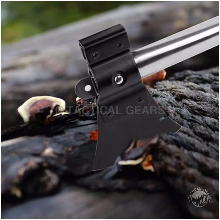 Black and silver tactical axe with multi-purpose head for camping shovel, 4cm x 4cm, 7cm x 4cm