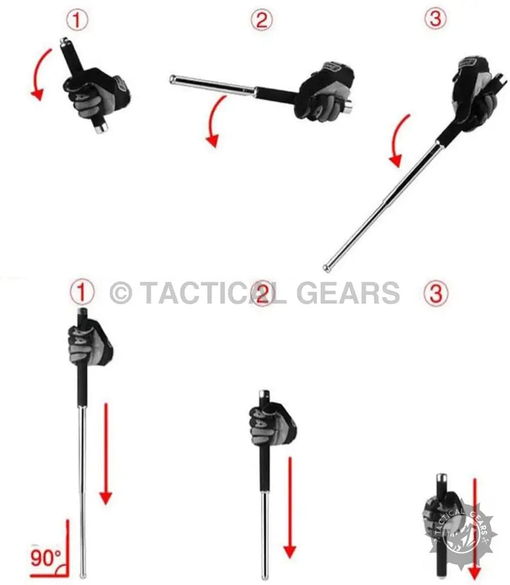 Instructions for deploying and retracting the 5.11 Self Defense extendable baton with PVC material