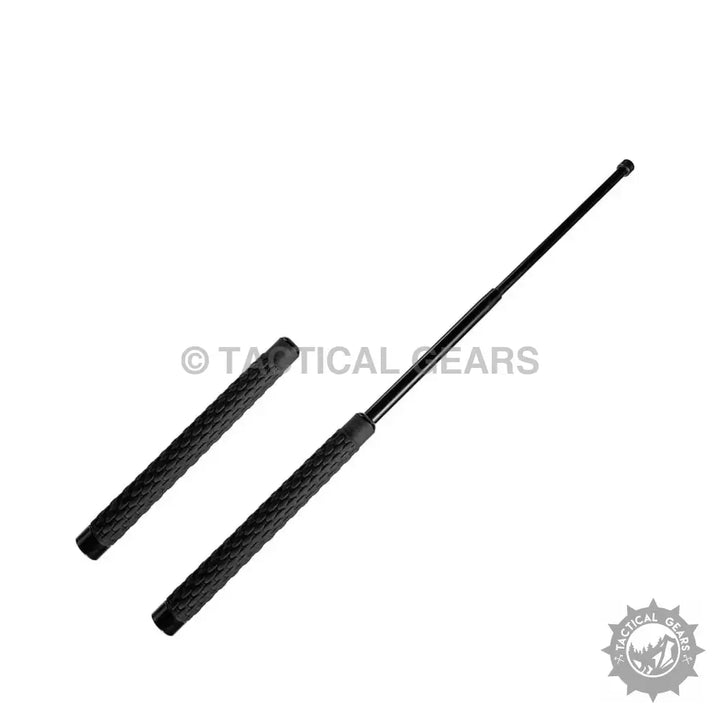 Black extendable baton with textured grip made from durable PVC material for self-defense
