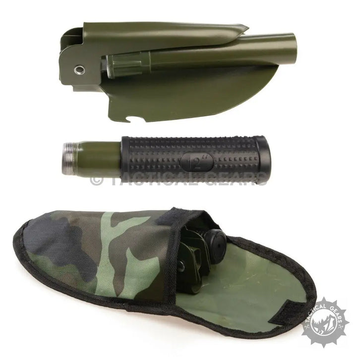 Foldable military green camping shovel with camouflage carrying case for portable camping