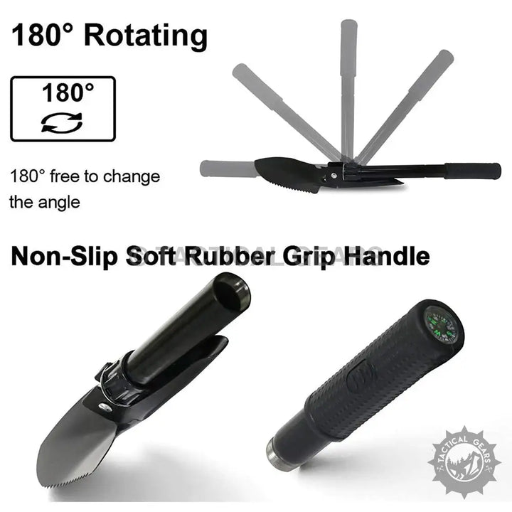 Portable camping shovel with foldable design, non-slip handle, and built-in compass