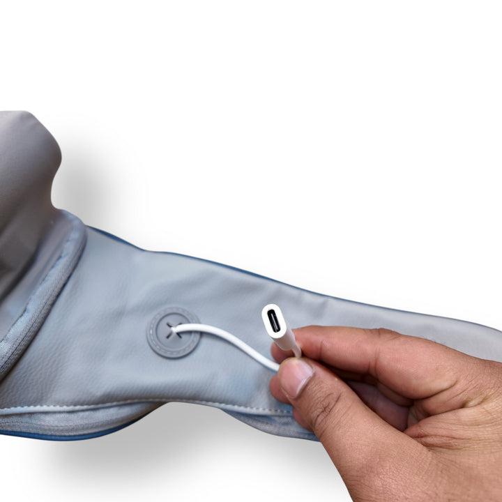 Grey sleep mask with built-in USB-C charging cable for Neck Massager HJ-188 comfort