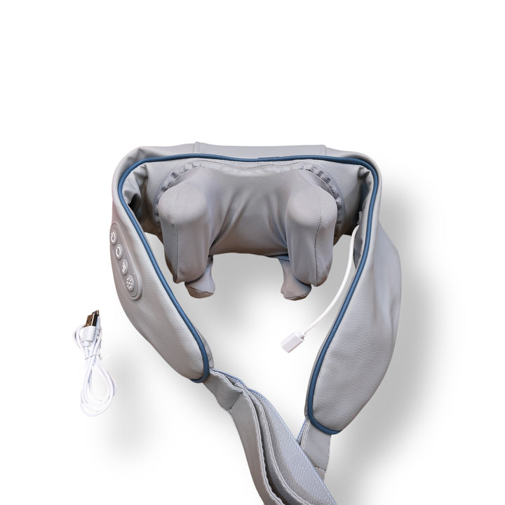 Grey U-shaped Neck Massager HJ-188 with control buttons and charging cable