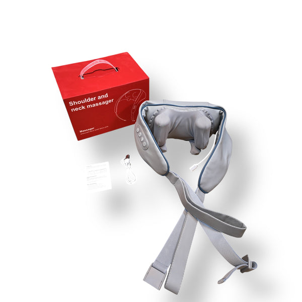 Red box with Grey Neck Massager HJ-188 for soothing shoulder and neck relief