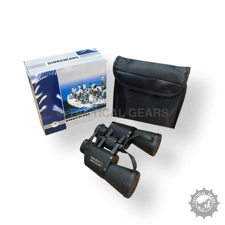Black 20x50 sports binocular with carrying case and packaging box for outdoor activities