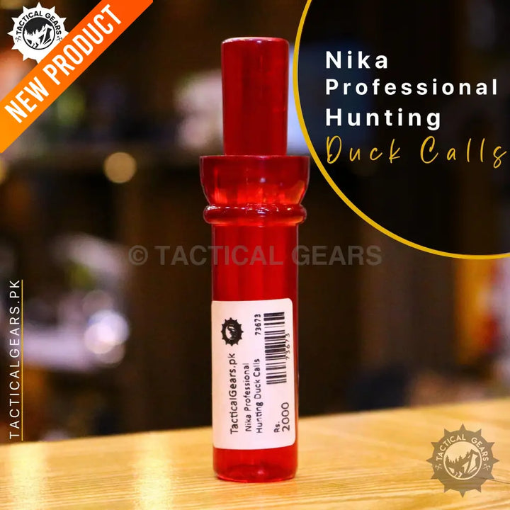 Red translucent duck call with white label for Nika Professional Hunting Duck Calls