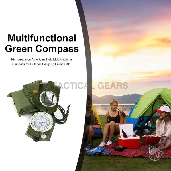 Green multifunctional military lensatic compass with carrying case for accurate navigation
